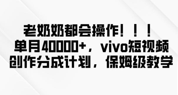 老奶奶都会操作，新平台无脑操作，单月40000+，vivo短视频创作分成计划【揭秘】-网创资源