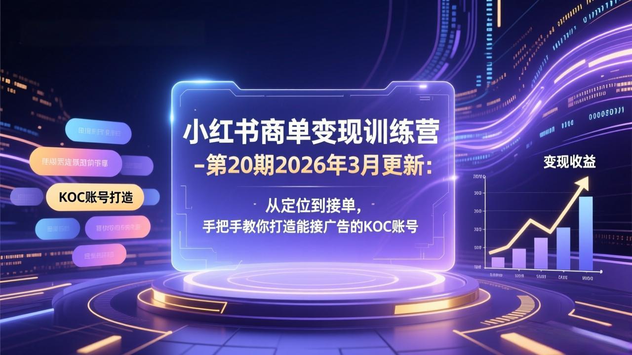 小红书商单变现训练营-第20期26年3月更新：从定位到接单，手把手教你打造能接广告的KOC账号-网创资源