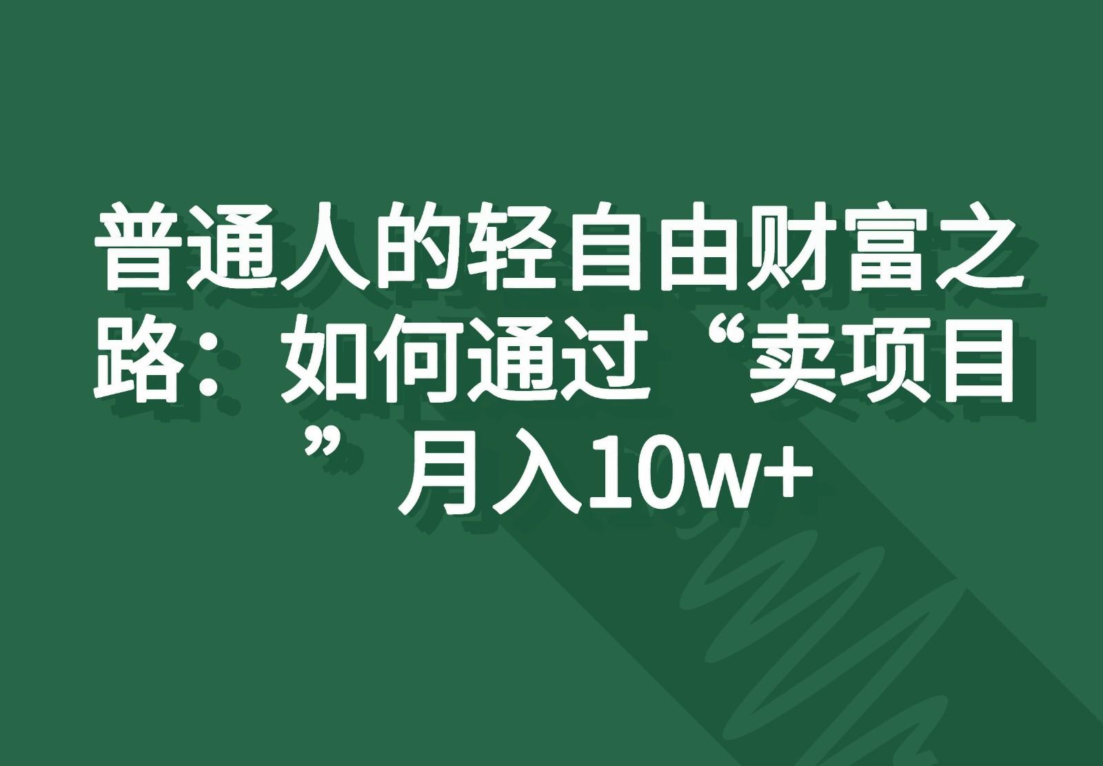 普通人的轻自由财富之路：如何通过“卖项目”月入10w+-网创资源