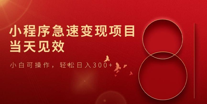 小程序急速变现项目，当天见效，小白可操作，轻松日入300+-网创资源