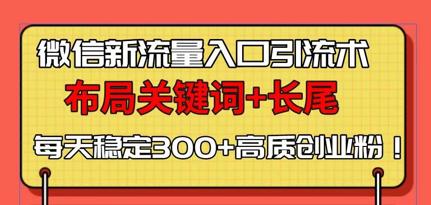微信新流量入口引流术，布局关键词+长尾，每天稳定300+高质创业粉！-网创资源