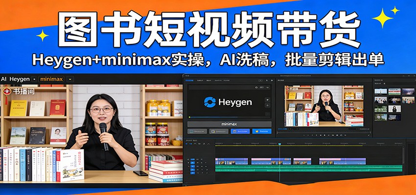 图书短视频带货：Heygen+minimax实操，AI洗稿 ，批量剪辑出单-网创资源