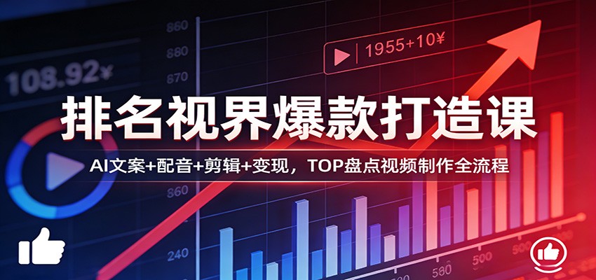 排名视界爆款打造课：AI文案+配音+剪辑+变现，TOP盘点视频制作全流程-网创资源