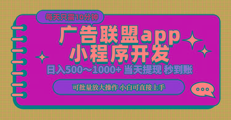 小程序开发 广告赚钱 日入500~1000+ 小白轻松上手！-网创资源
