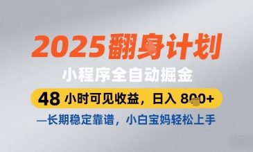 2025小程序全自动掘金，48 小时可见收益，日入8张，长期稳定靠谱，小白宝妈轻松上手【揭秘】-网创资源