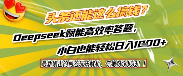 头条还能这么搞钱？最新刚出的问答玩法解析，你绝对没见过！Deepseek赋能高效率答题，小白也能轻松日入1k+-网创资源