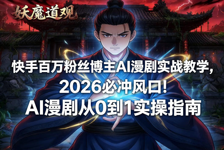 快手百万粉丝博主AI漫剧实战教学，2026必冲风口！AI漫剧从0到1实操指南-网创资源