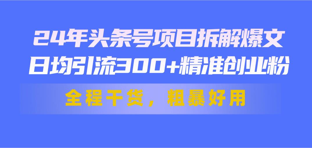 24年头条号项目拆解爆文，日均引流300+精准创业粉，全程干货，粗暴好用-网创资源