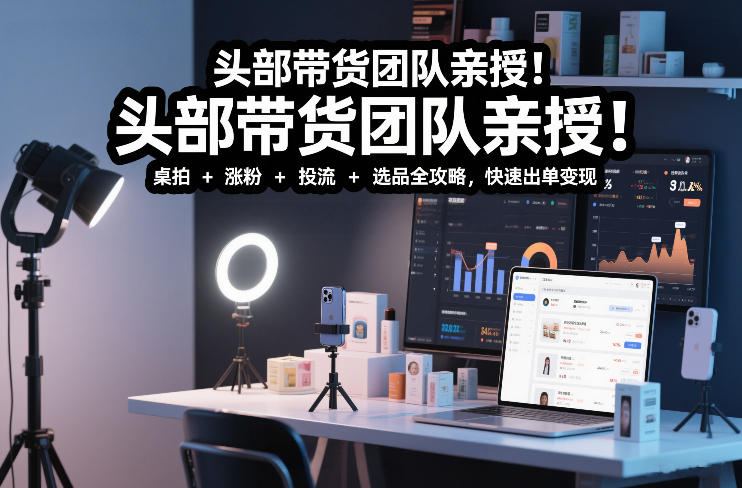 头部带货团队亲授！专业短视频实拍带货课：桌拍+涨粉+投流+选品全攻略，快速出单变现，月入2w+-网创资源