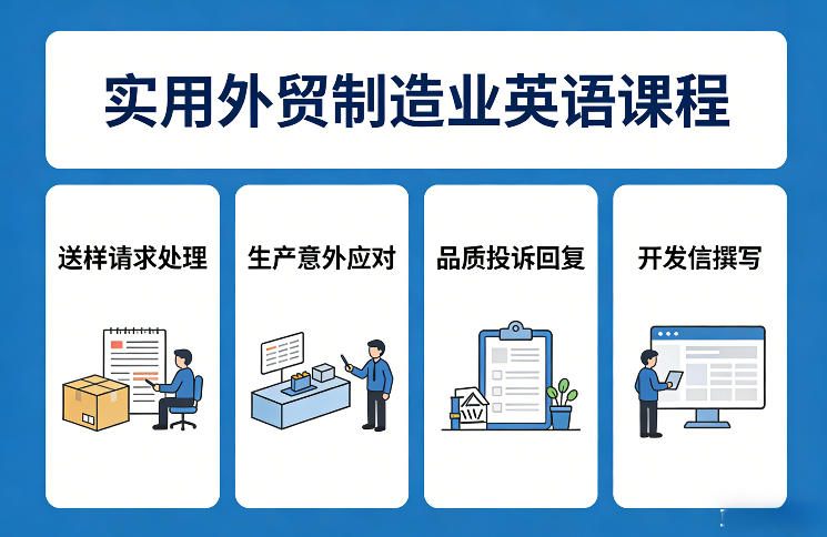 实用外贸制造业英语课程，教你专业处理送样请求、应对生产意外、回复品质投诉、撰写开发信等-网创资源