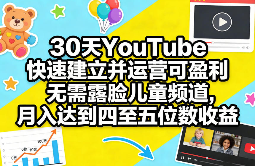 30天YouTube快速建立并运营可盈利无需露脸儿童频道，月入达到四至五位数收益-网创资源