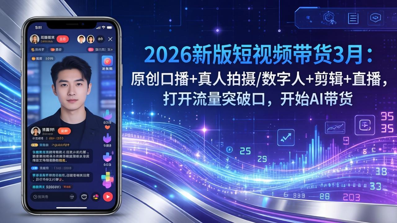 2026新版短视频带货3月：原创口播+真人拍摄/数字人+剪辑+直播，打开流量突破口，开始AI带货-网创资源