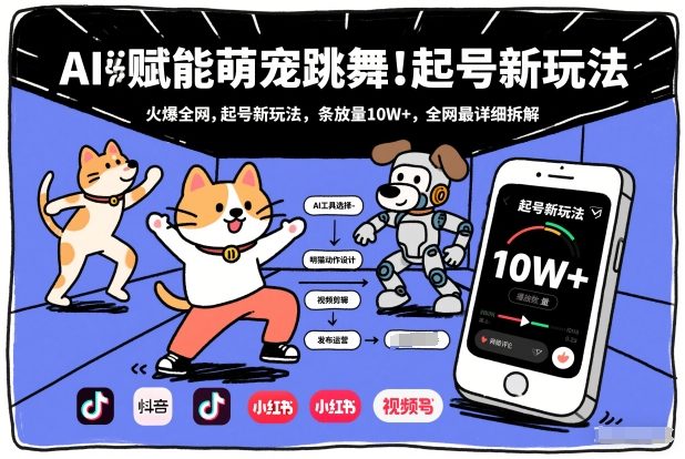 AI赋能萌宠跳舞，火爆全网，起号新玩法，条条播放量10W+，全网最详细拆解-网创资源