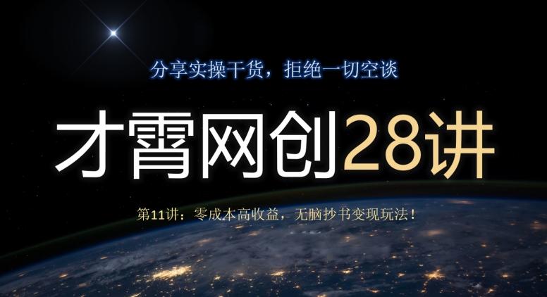 才霄网创28讲第11讲：零成本高收益，无脑抄书变现玩法！-网创资源