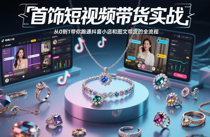 首饰短视频带货实战，从0到1带你跑通抖音小店和图文带货的全流程-网创资源