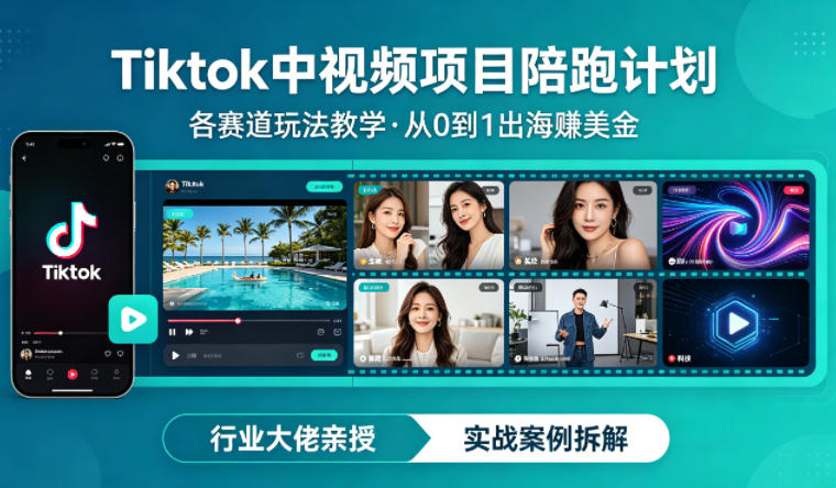 某大佬的Tiktok中视频项目陪跑，涵盖TK各个赛道玩法教学，从0到1出海賺美金-网创资源
