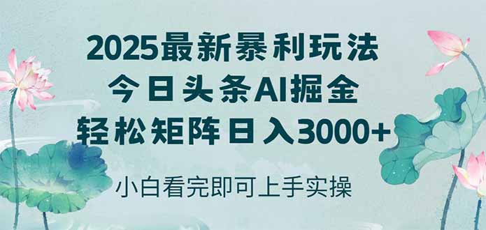 今日头条2025年最新暴利玩法，思路简单，复制粘贴，轻松实现矩阵日入3000+-网创资源