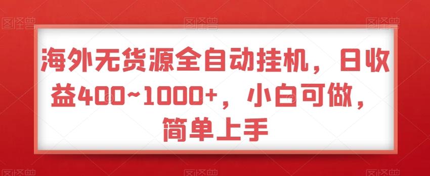 海外无货源全自动挂机，日收益400~1000+，小白可做，简单上手-网创资源