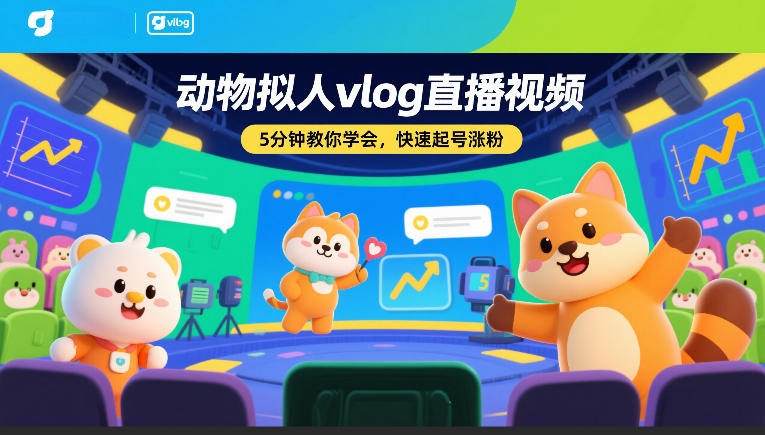 动物拟人vlog直播视频，5分钟教你学会，快速起号涨粉-网创资源