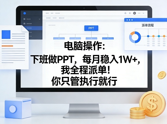 电脑操作：下班做PPT，每月稳入1W+，我全程派单！你只管执行就行【揭秘】-网创资源