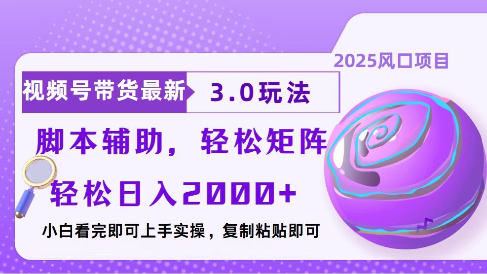 视频号带货最新3.0玩法，作品制作简单，当天起号，复制粘贴，脚本辅助…-网创资源