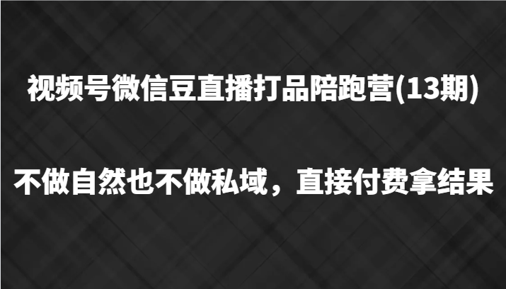 视频号微信豆直播打品陪跑(13期)，不做不自然流不做私域，直接付费拿结果-网创资源